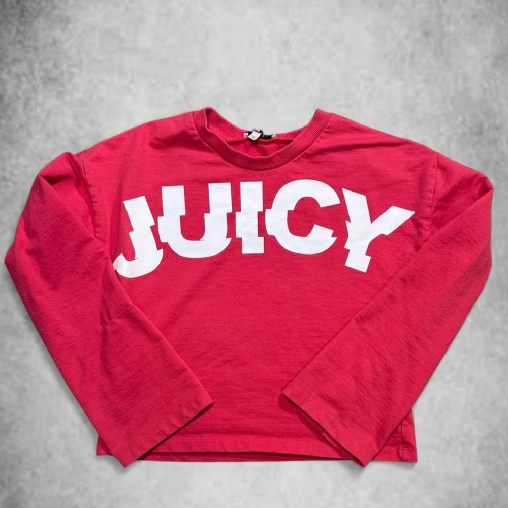 Juicy Couture Long Sleeve Crop Top Pink Coral White Logo Y2K Streetwear Size 12